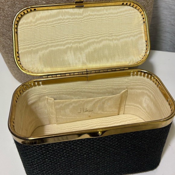 Vintage JR Flordia USA-Box Style Black and Gold Women's Handbag w/ Lucite Handle - Picture 7 of 9